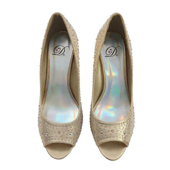 My Delicious Gold Shimmer Seize-H Platform Peep Toe Stiletto Heel 7.5 Studded - Picture 5 of 15